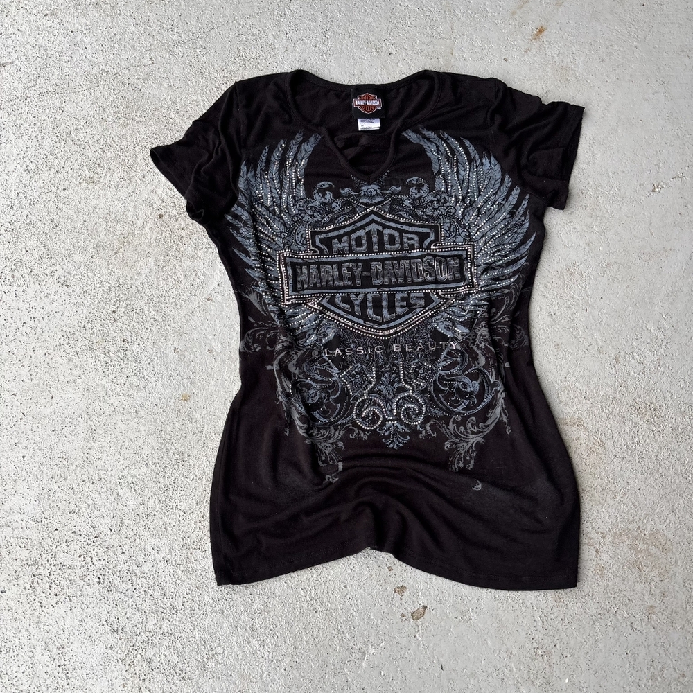 Harley-Davidson Black and Silver Winged Graphic Tee